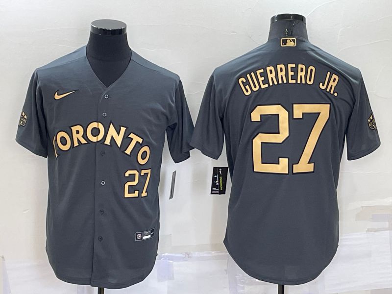 Men Toronto Blue Jays 27 Guerrero jr Grey 2022 All Star Nike MLB Jerseys